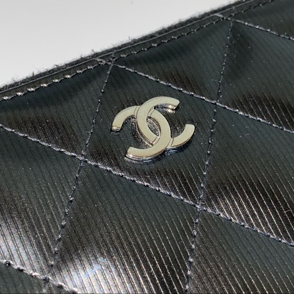 🌴SOLD🌴 Authentic Chanel Zippy Wallet Black/Grey Patent Striped long zip SHW - Picture 8 of 12